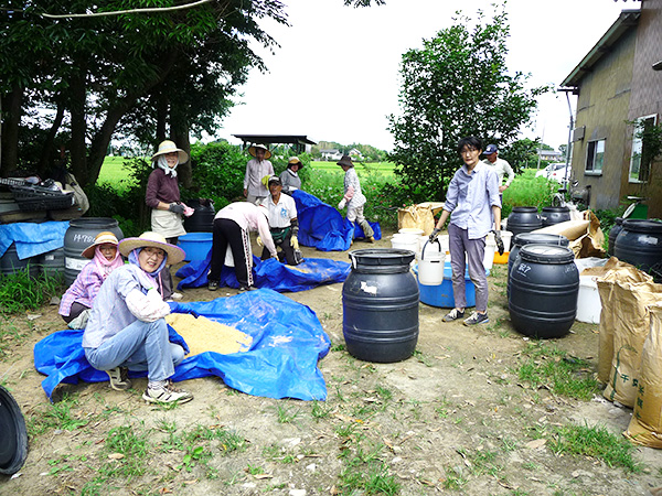 発酵に適した夏季に大量のボカシを仕込み中