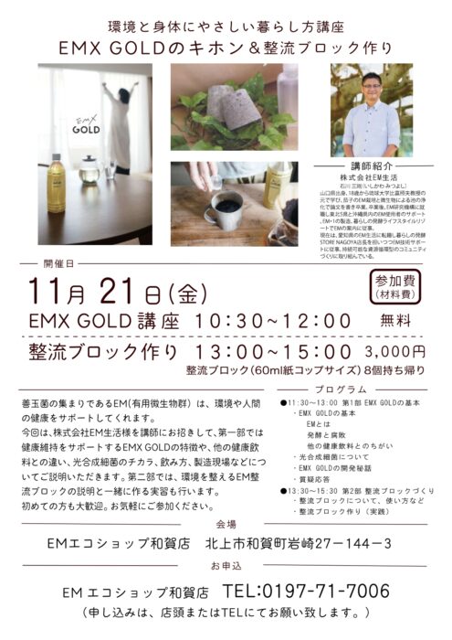 【岩手】環境と身体にやさしい暮らし方講座 ＥＭＸ ＧＯＬＤのキホン＆整流ブロック作り