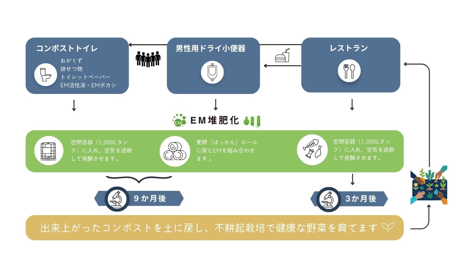 トラディダンサスにおいてのコンポストトイレ循環サイクル